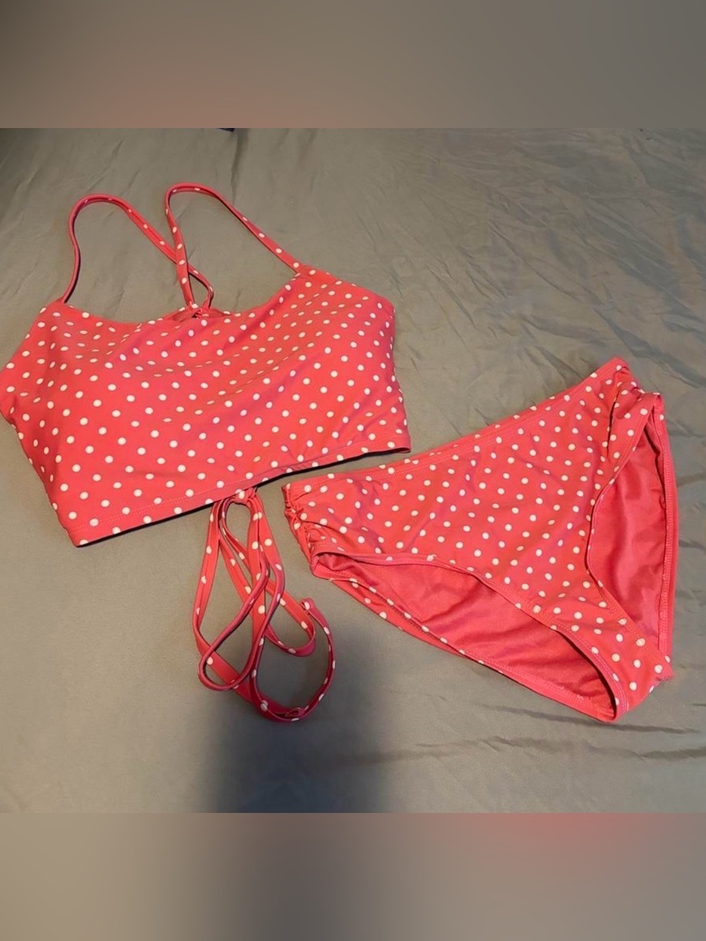 Time and Tru Coral and white Polka Dot women’s Two-Piece Swim Set